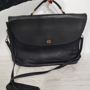 REVE  Black Leather Attache Laptop Messenger Bag
